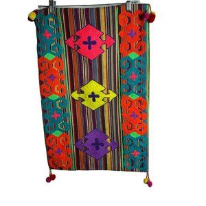 Peruvian Throw Pillowcase 24x16 Embroidered Pillow Cover Striped Wool